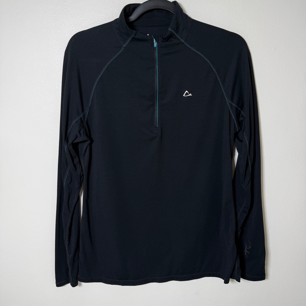 Paradox Women Black Merino Blend 1/4 Zip Pullover Drirelease Activewear Size L